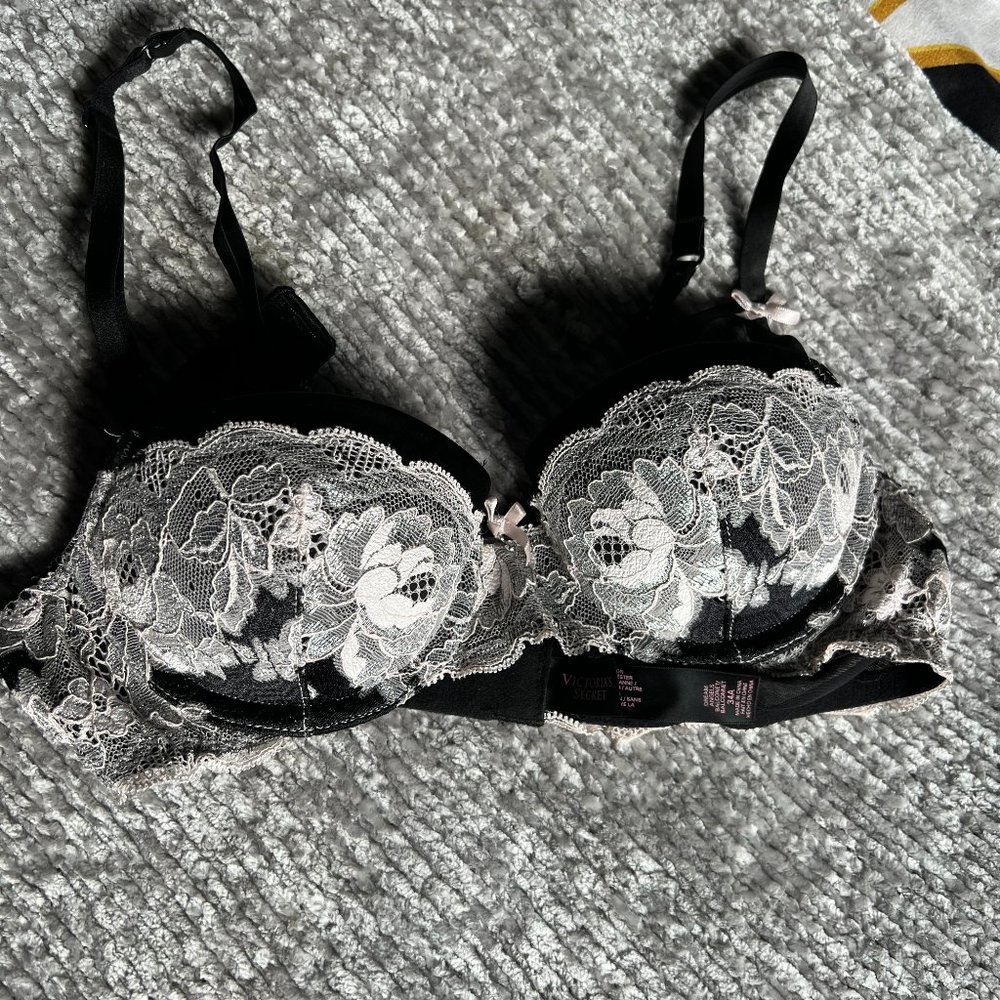 Black and Pink Balconette Bra